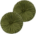 HIG Set of 2 Olive Velvet Decorative Round Pleated Throw Pillows by HIG