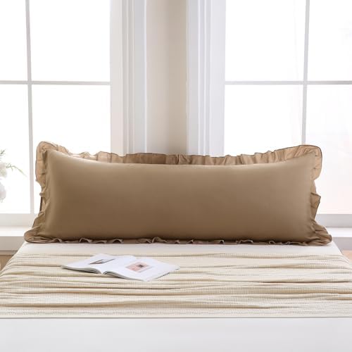 Merryword Taupe Body Pillow Cover 20x54inches Long Pillowcase Ruffled - Image 2