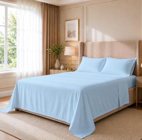 Cottingon 4 PC Cal King Sheets Fits 16" Deep, Egyptian Cotton, Light Blue by COTTINGON