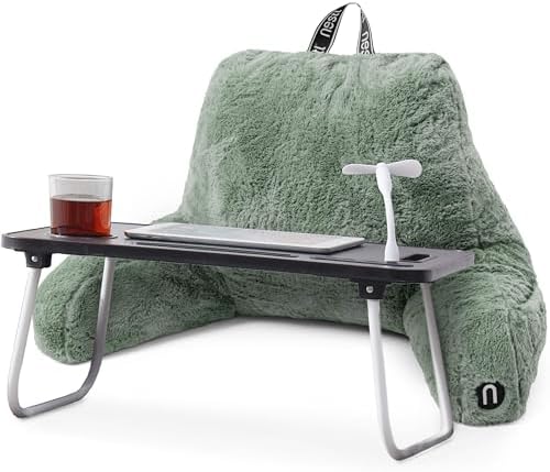 Nestl Fur Reading Pillow with Laptop Lap Desk, Stylish Back Pillow by Nestl