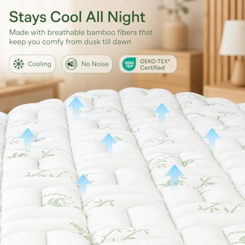 NEWDECO King Mattress Topper Cooling Bamboo Viscose Pillow Top Mattress Pad - Image 3