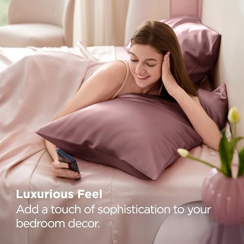 Bedsure Satin Pillowcase Standard Set of 2, Silky Pillowcase Nostalgia Rose - Image 2