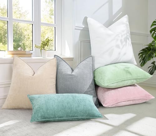 decorUhome Chenille Sage Green Velvet Throw Pillow Covers 16x16 Set of 2 - Image 6