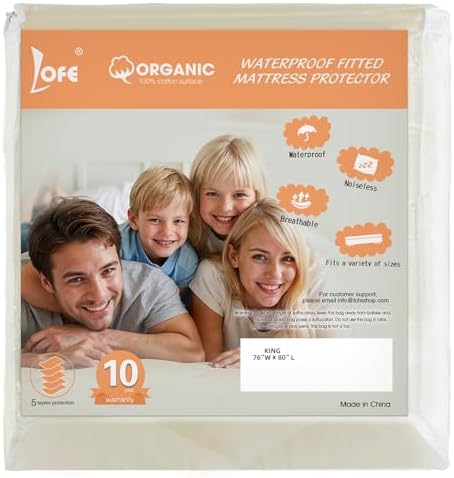 Organic King Mattress Protector -Top&Side 100% Waterproof Protector by Lofe