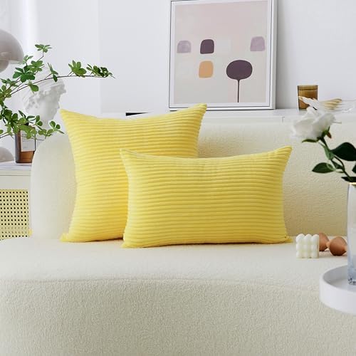 Home Brilliant Yellow Pillow Covers Large Square Striped Corduroy Decor 2 Packs - Image 5