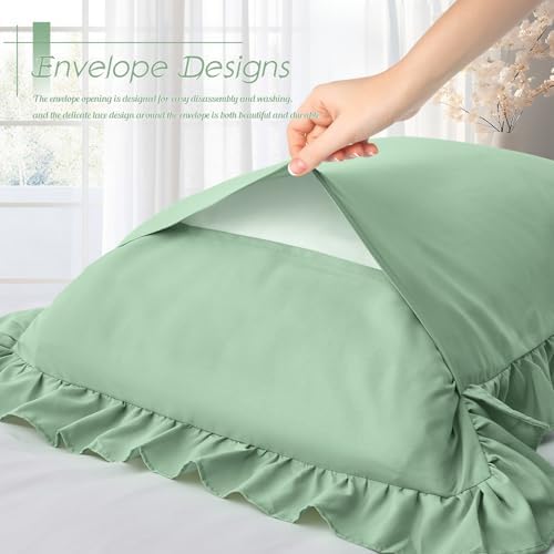 Ruffled Pillow Cases, Sage Green, Standard 20"x26" - Image 5