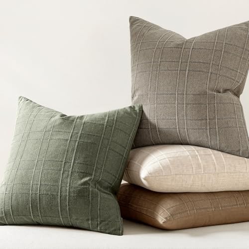 MIULEE Linen Plaid Pillow Covers Decorative Euro 22x22 Olive Green - Image 6