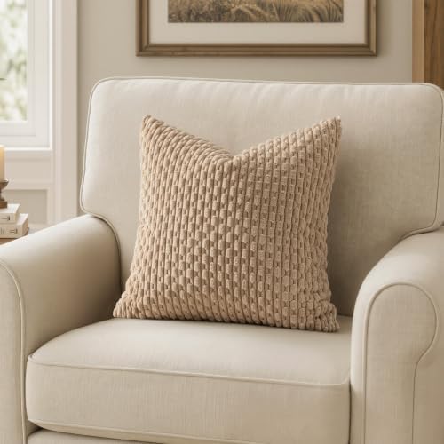 MIULEE Decorative Throw Pillow Covers 16x16 Neutral Tan Textured Corduroy - Image 6