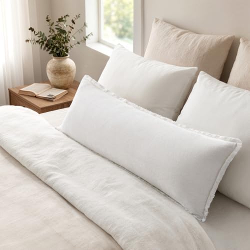 MIULEE 14x36 Long Linen Fringe Lumbar Pillow Covers Set of 1 White - Image 6