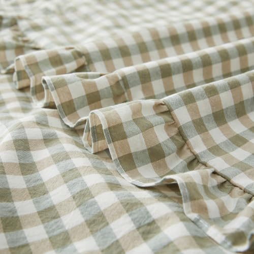 KKJIAF 2 Pcs Ruffle Gingham Pillow Covers 18" x 18", Sage Green Plaid - Image 6