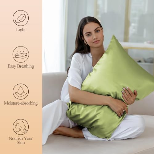 Silk Like Satin Pillowcase Cal King Size, Sage Green, 2 Pack, 20x40 Inches - Image 2