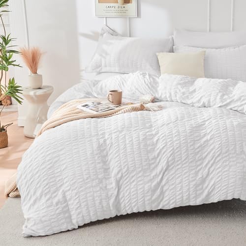 HYMOKEGE White Oversized Queen Comforter Set Seersucker 7 Pieces, All Season - Image 2