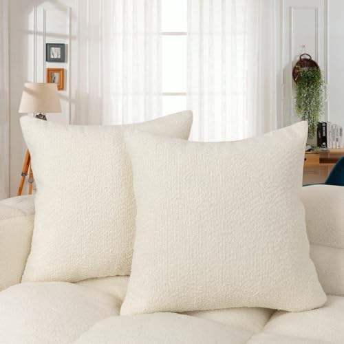 JoraLion 26x26 inch Boucle Throw Pillow Covers, Cream Woven Texture Neutral by JoraLion