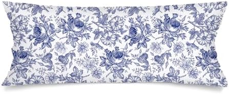 Blue and White Porcelain Floral Lumbar Pillow Cover 14x36 Long Body Pillow by Unknown