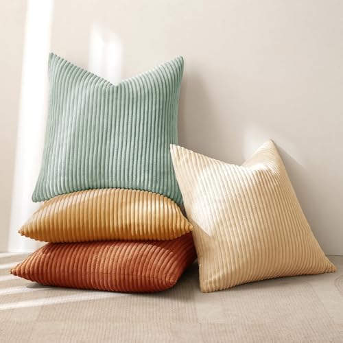 MIULEE Soft Corduroy Decorative Throw Pillow Covers Teal-Rust 18x18 - Image 4