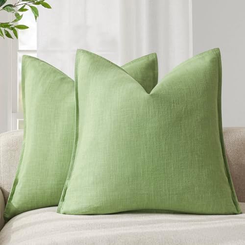 Foindtower Linen Solid Decorative Throw Pillow Covers 20x20 Inch Lime Green by Foindtower