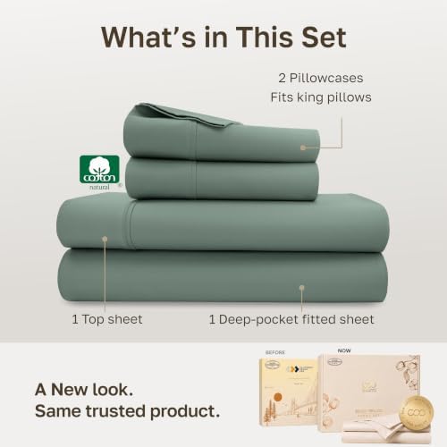 California Design Den Soft 100% Cotton Sateen King Bed Sheets, Sage Green - Image 3