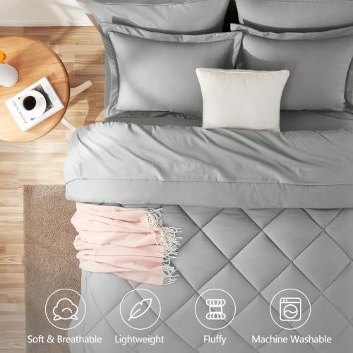 CozyLux King Comforter Set 102"x90" Light Grey - Image 2