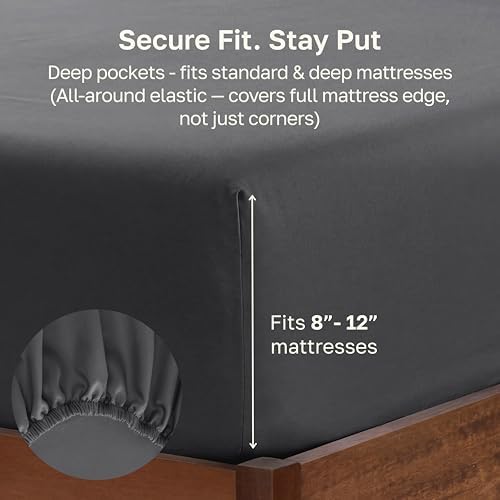 Soft Natural 100% Cotton Sateen Twin XL Fitted Sheets, Dark Grey - Image 4