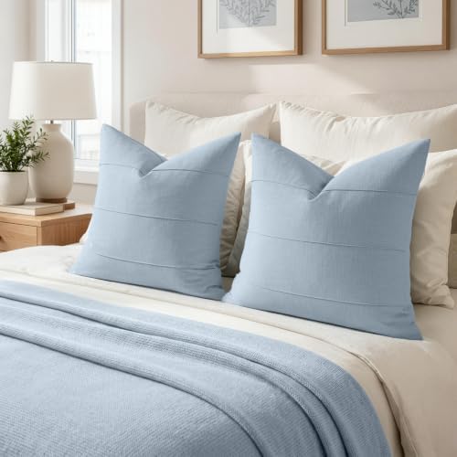 MIULEE Decorative Linen Throw Pillow Covers 18x18 Light Blue Striped - Image 5