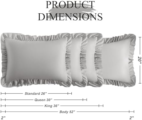 Ruffled Body Pillow Shams, 1 Pack, 20x54 Inches, Light Grey - Image 3