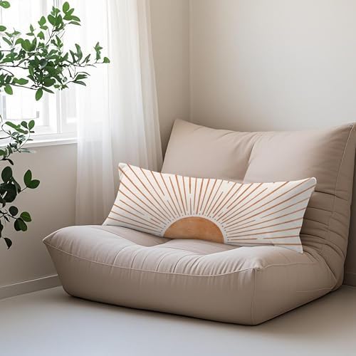 Boho Minimalist Orange Sun Sunshine 20x54 Body Pillow Cover Case, Abstract Mid - Image 5