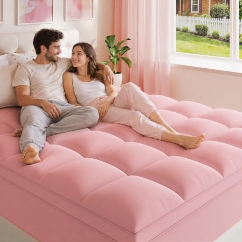 ELEMUSE Full Pink Mattress Topper, Thick Pillow Top Bed Topper Mattress Pad - Image 2