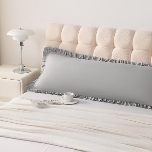 Ruffled Body Pillow Shams, 1 Pack, 20x54 Inches, Light Grey by Aerlomi