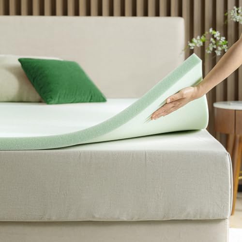 ZINUS 1.5 Inch Green Tea Memory Foam Mattress Topper, Dorm Bedding, by ZinusInc