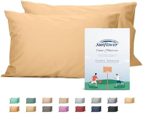 Sunflower Queen Pillowcases Set of 2, 100% Cotton Pillow Cases, Desert Mist by SunflowerHometexUS