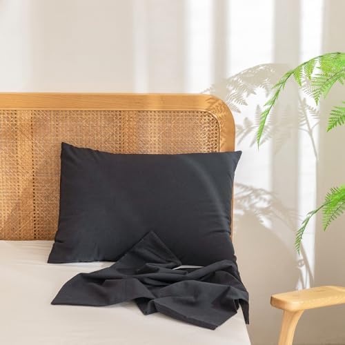 BESTOUCH Washed Cotton Pillowcases Linen Feel Dark Black Standard - Image 3