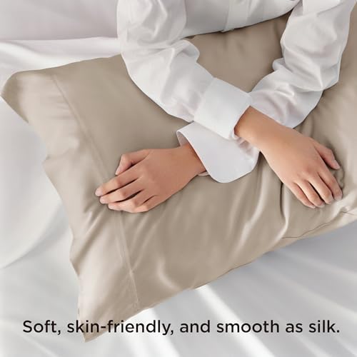 Bedsure Simply Taupe Pillow Cases Queen Set of 2, Rayon Derived from Bamboo - Image 4