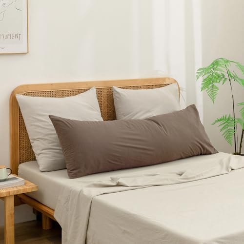 BESTOUCH Washed Cotton Pillowcases Linen Feel Pine Bark Brown Body - Image 2