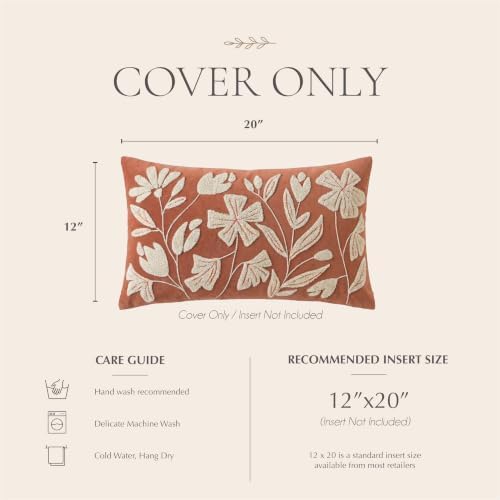 BlissBlush Lumbar Pillow Cover 12x20 Inch, Rust Terracotta Floral Tufted Velvet - Image 6