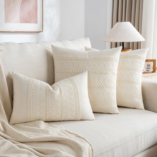 Fancy Homi Set of 2 Boho Cream Lumbar Decorative Throw Pillow Cover 12x20 Inch - Image 5