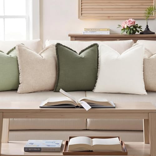 decorUhome Linen Fringe Cream White Throw Pillow Covers 26x26 Set of 2 - Image 6