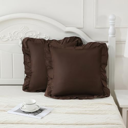 Merryword Chocolate Pillowcases 18x18 Dark Brown Throw Pillow Covers Pack of 2 by Merryword