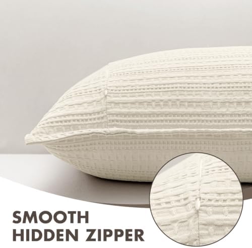 Decorative Waffle Throw Pillow Covers 20x20 Ivory 2 Pack - Image 6