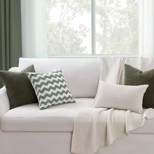 Topfinel OliveGreen Decorative Throw Pillow Covers 16x16 Inch Cute Boho Stripe - Image 4