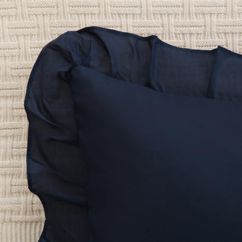 Merryword Navy Pillowcases King Size Ruffled Pillow Shams Set of 2 Cute - Image 4