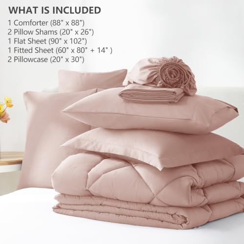 CozyLux Queen Comforter Set 88"x88" Dusty Pink - Image 6