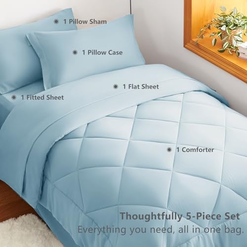 CozyLux Twin XL Comforter Set 68"x88" Light Blue - Image 6