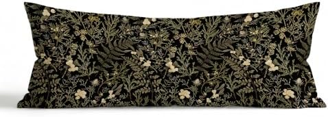 Moody Dark Botanical Floral 14x36 Long Lumbar Pillow Cover by PIUD