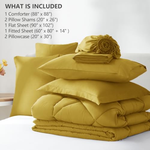 CozyLux Queen Comforter Set 88"x88" Mustard Yellow - Image 6