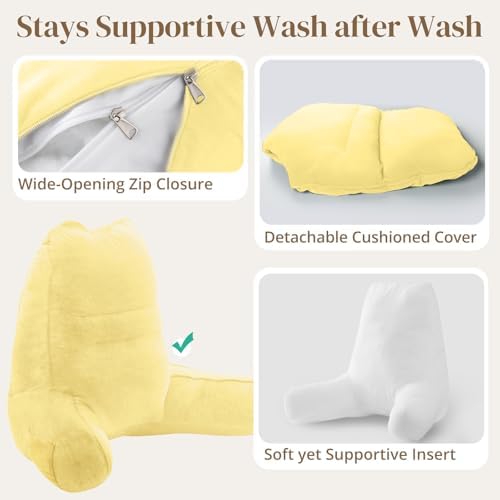 Sasttie Reading Pillow for Bed, Back Pillow for Sitting Up, Light Yellow - Image 6