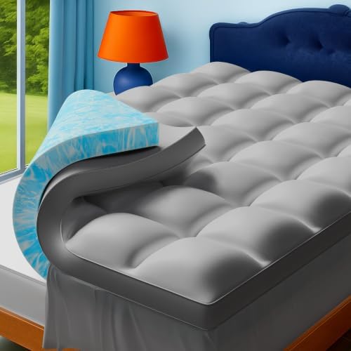 Queen Size Dual Layer 4 Inch Memory Foam Mattress Topper, 2 Inch Cooling Gel by Airtree