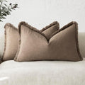 Foindtower Boho Linen Fringe Lumbar Throw Pillow Covers 12×20 Light Brown by Foindtower