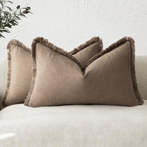 Foindtower Boho Linen Fringe Lumbar Throw Pillow Covers 12×20 Light Brown by Foindtower