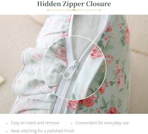 Floral Throw Pillow Covers 20x20, Mint Green, Ruffle Trim, 2 Pack - Image 7