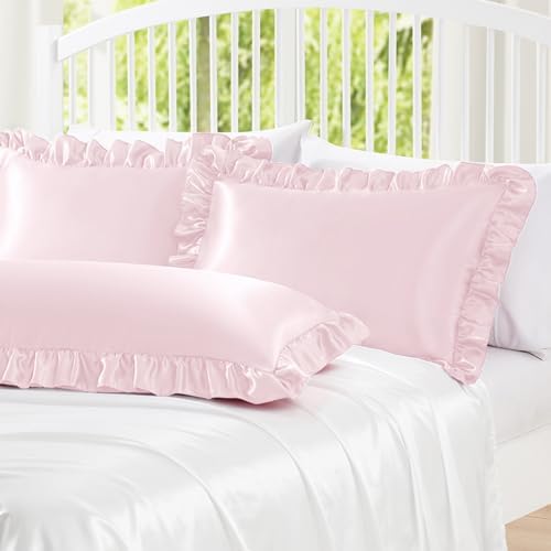 Homiest Blush Pink Ruffle Satin Body Pillow Cover - Image 2